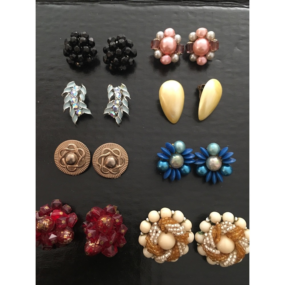 Vintage Cluster Clip On Earrings Lot JAPAN HONG KONG 8 pairs